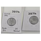 1996 INDIA 25 PAISE RHINOCEROUS COIN KM# 54