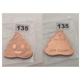 1 Troy Ounce .999 Copper Poop Emoji Round Item