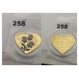 Roses For Love Heart Shaped Gold Color Medal