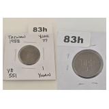 1988 Taiwan Year 77 Copper 1 Yuan Coin Flip