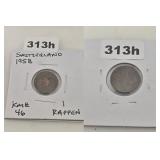 1958 Switzerland 1 Rappen Copper Coin KM# 46