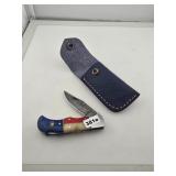 Custom Damascus Texas Flag Folding Pocket Knife