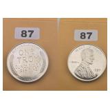 1987 Lincoln Abraham One Troy Ounce Silver Round