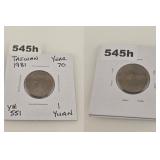 1981 Taiwan Year 70 1 Yuan Copper Coin Lot