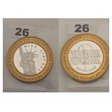 New York New York .999 Fine Silver Gaming Token