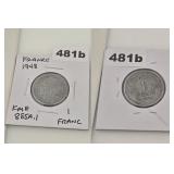 1948 France 1 Franc Aluminum Coin KM# 885A.1