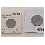 1982 Bahamas Copper-Nickel 10 Cents Coin 491b