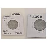 1957 B France 1 Franc Aluminum Coin KM 885A.2