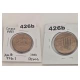1987 Chile 100 Pesos KM 226.1 Copper Coin