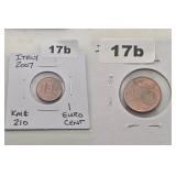 2007 ITALY 1 EURO CENT COPPER COIN KM# 210