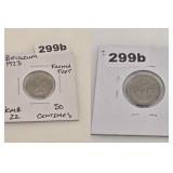 1923 Belgium 50 Centimes French Text Copper