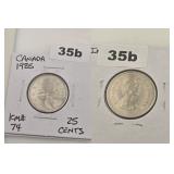 1985 Canada 25 Cents Elizabeth II Caribou Coin