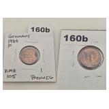 1984 F West Germany 1 Pfennig Copper Coin Lot