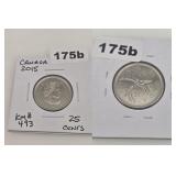 2015 Canada 25 Cents Elizabeth II Caribou Coin