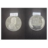 1987 Lincoln Wheat Cent .999 Fine Silver Round
