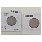 1923 Ceylon One Cent George V Copper Coin KM107