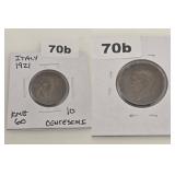 1921 Italy Copper 10 Centesimi Bee KM60 Coin