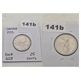 1972 Canada Elizabeth II Caribou 25 Cents Coin