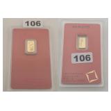 Valcambi Suisse 1g Gold Bar .9999 Fine In Assay