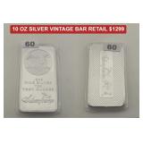 SILVERTOWNE 10 OZ .999 FINE SILVER VINTAGE BAR