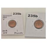 1987 F West Germany Copper 1 Pfennig Unc Coin