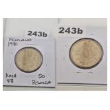 1981 Finland 50 Pennia Copper-Nickel Coin KM48