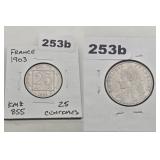 1903 France 25 Centimes Copper-Nickel Coin