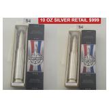 10 OZ .999 SILVER 50 CALIBER BULLET BULLION