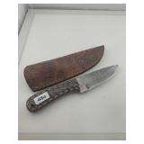 Damascus Steel Hunting Knife Leather Sheath
