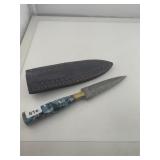 Damascus Steel Knife with Mosaic Handle Sheath