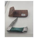 Damascus Steel Folding Knife Leather Sheath