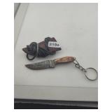 Mini Damascus Steel Knife Keychain and Sheath