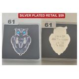 1 oz .999 Fine Copper Owl Silver Plated Round
