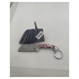 Mini Damascus Cleaver Knife Keychain Sheath