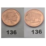 Buffalo Nickel Design .999 Fine Copper Round