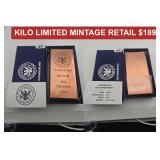 1 Kilo American Metal Stackers Copper Bar 999