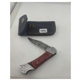 Damascus Steel Folding Knife Leather Sheath
