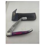 Damascus Steel Folding Knife With Sheath Case
