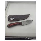 Damascus Steel Hunting Knife with Leather Sheath