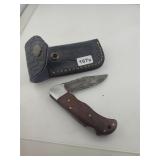 Damascus Steel Folding Pocket Knife with Case