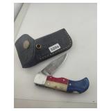 Damascus Steel Folding Knife With Sheath Title