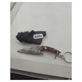 Mini Damascus Steel Fixed Blade Knife Keychain