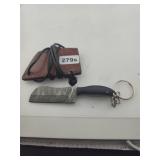 Mini Damascus Steel Cleaver Keychain Sheath