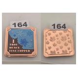 1 Troy Ounce Fine Copper Snowflake Square Bar