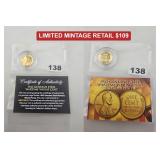 1943 Steel Wartime Wheat Cent 24KT Gold Plated