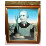 FRAMED GRANT WOOD 'WOMAN W/ PLANT' PRINT