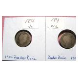 (2) Barber Dimes - 1900