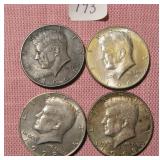 (4) Kennedy Half Dollars 1964, 65, 68, 78