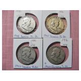 (4) Franklin Half Dollars-1948,51,52,53