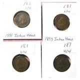 (4) Indian Head Pennies